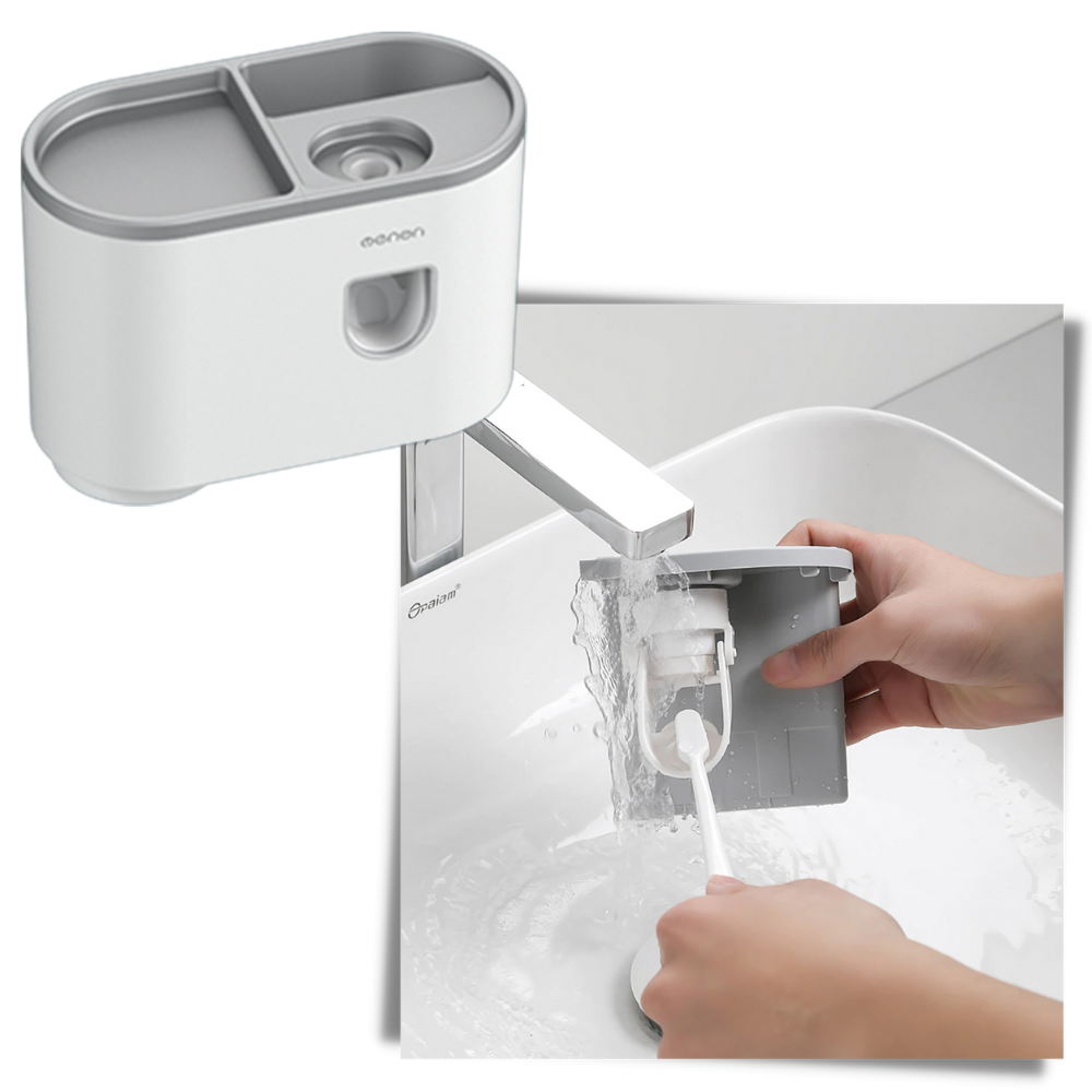 Estante dispensador de pasta de dientes todo en uno
