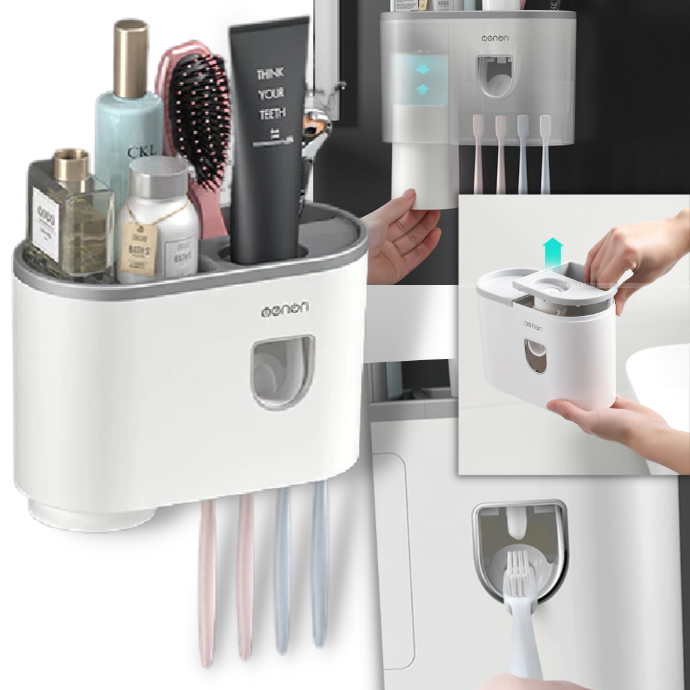 Estante dispensador de pasta de dientes todo en uno