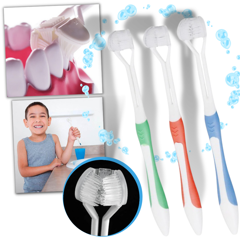 Cepillo de dientes de tres caras para adultos y niños